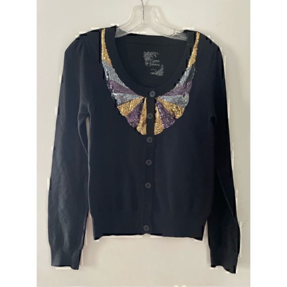 EUC Black, Gold, Silver & Purple Sequined Cardigan by Flying Tomato size Large